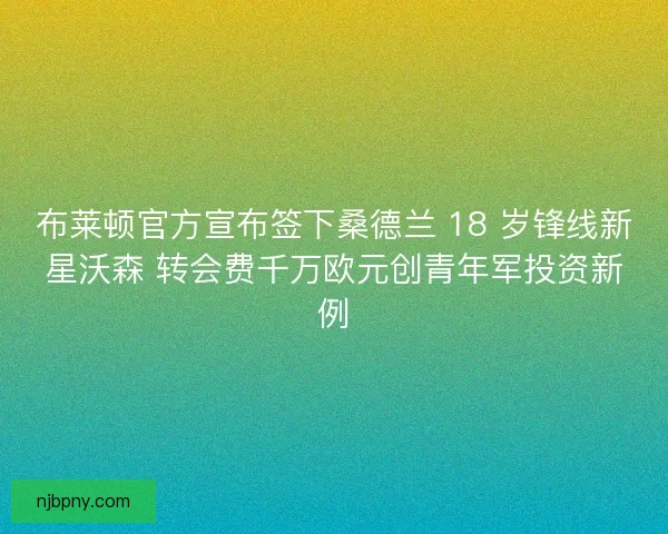 布莱顿官方宣布签下桑德兰 18 岁锋线新星沃森 转会费千万欧元创青年军投资新例